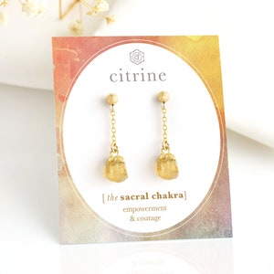 Dainty Minimalist Raw Crystal Citrine Post Dangly Earrings, 14k Gold Filled Rough Cut Citrine Jewelry, November Birthday gift for Teen Girl