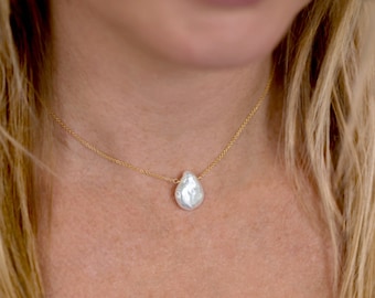 Dainty Pearl Necklace, Natural Freshwater Baroque Pearl Choker, Gold Filled Rose Gold Sterling Silver, Minimalist Bridesmaid Jewelry Gifts