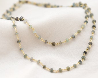 Minimalist Beaded Aquamarine Choker, Moss Aquamarine March Birthstone Necklace, Boho Tiny Seed Bead Spiritual Zodiac Crystal Gemstone Chain
