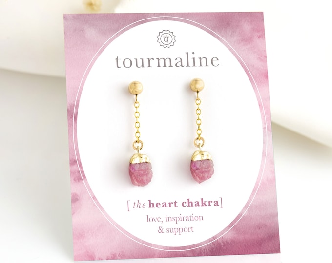 Natural Pink Tourmaline Raw Crystal Studs, October Birthstone Gift for Her, Heart Chakra Crystal Love Inspiration Jewelry, Everyday Earrings