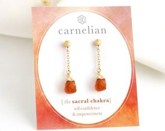 Raw Carnelian Crystal Dangle Earrings, Confidence Gemstone Dangle Post Earrings, Everyday Chain Drop Studs Gold, Trendy Jewelry Gifts