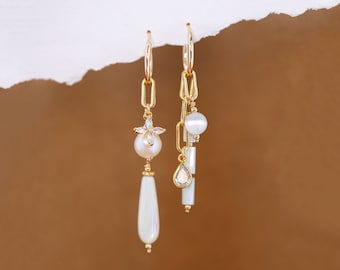 Mismatched Earrings, Pearl Charm Huggie Hoops, Single Earrings or Pair, Tassel Drop Earrings, Fall Jewelry Trends, Personalized Charm Hoops