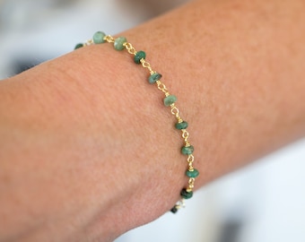 Beaded Emerald Chain Bracelet, Stacking Gemstone Everyday Bracelet, Bridesmaid Best Friend Group Jewelry Gift, May Birthstone Gift, Boho