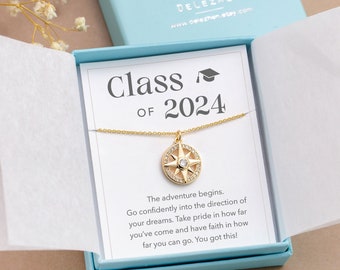 Class of 2024 Necklace, Graduation Jewelry Congratulations Gift, Follow Your Compass Necklace, Encouragement Gift from Proud Mom Parent Aunt