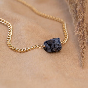Natural Obsidian Chunky Chain Necklace, Crystal of Protection Snowflake Obsidian Black Gemstone, Curb Cuban Thick Chain Choker, Trendy Gifts