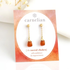 Pendientes colgantes de cristal de cornalina en bruto, pendientes colgantes con piedras preciosas que dan confianza, pendientes colgantes de cadena de oro para uso diario, regalos de joyería de moda