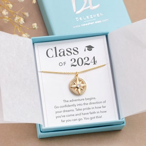 Class of 2024 Necklace, Graduation Jewelry Congratulations Gift, Follow Your Compass Necklace, Encouragement Gift from Proud Mom Parent Aunt