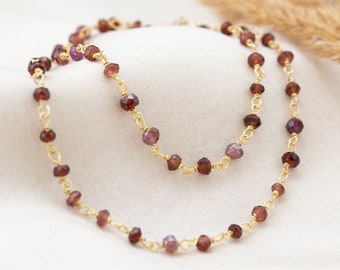 Beaded Garnet Necklace, January Birthstone Necklace, Capricorn Zodiac Crystal Choker, Unique Layering Chain, Handmade Jewelry Birthday Gift