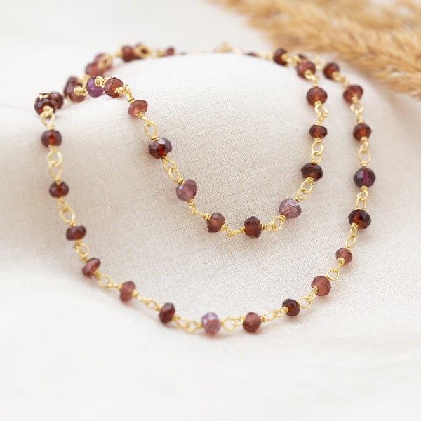 Beaded Garnet Necklace, January Birthstone Necklace, Capricorn Zodiac Crystal Choker, Unique Layering Chain, Handmade Jewelry Birthday Gift