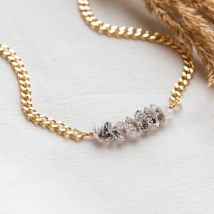 Raw Diamond Bar Necklace, Natural Herkimer Diamond April Birthstone Gift, Chunky Curb Chain Necklace, Crystal Choker, Modern Bride Necklace