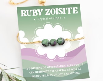 Ruby Zoisite Bracelet, Manifestation & Hope Crystal Jewelry Gift, Natural Beaded Green Gemstone Charm Bracelet, Christmas Stocking Stuffers
