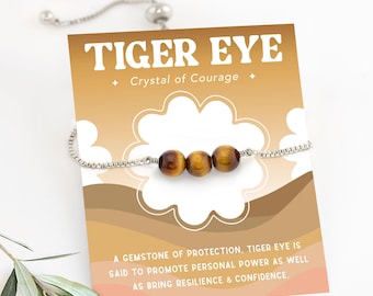 Tiger Eye Bracelet, Crystal of Courage & Protection Jewelry Gift, Silver Stacking Bracelet, Genuine Beaded Gemstones, Christmas Gift for Her