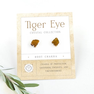 Raw Tiger Eye Studs Prong, Tiny Dainty Minimalist Earrings, Everyday Stud Earring Set 925 Silver,  Crystal Root Chakra Earrings