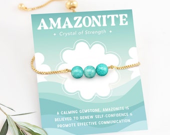 Dainty Amazonite Gift Bracelet, Strength and Confidence Crystal Jewelry for Daughter Niece, Natural Beaded Gems Adjustable Everyday Bracelet
