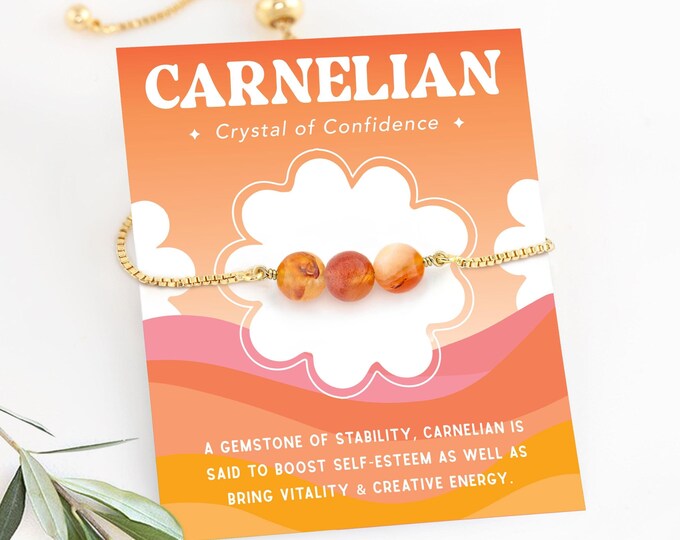 Carnelian Confidence Crystal Gift Bracelet, Adjustable Beaded Stacking Bracelet Natural Gemstone Beads, Gift for Best Friend Sister Daughter