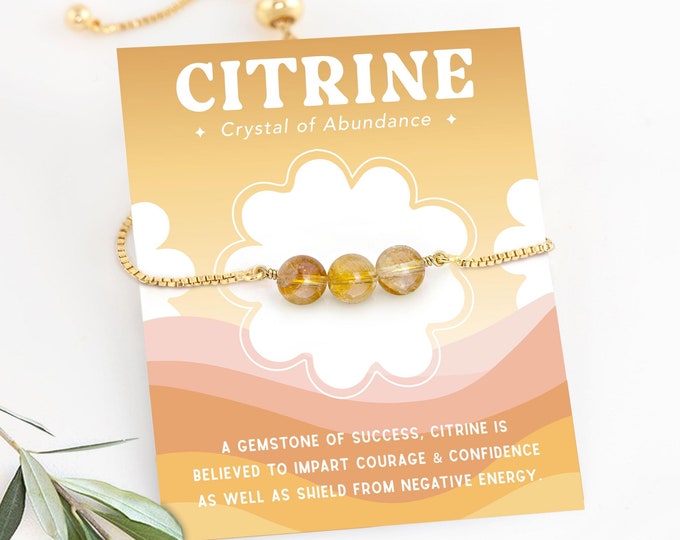 Yellow Citrine Bracelet, Abundance & Success Crystal Friendship Gift, Topaz November Birthstone Jewelry Beaded Stacking Bracelet Silver Rose
