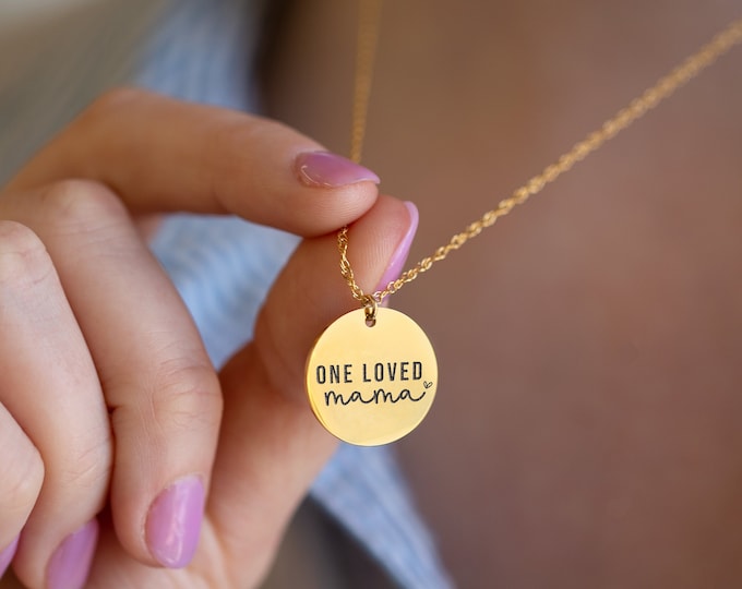 One Loved Mama Necklace, Birthday Gift from Daughter or Husband, Gift Ideas for New Mom, Minimalist Mama Handmade Jewelry, Gold Filled