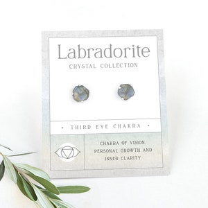 Dainty Labradorite Studs, Sterling Silver Prong Crystal Studs, Genuine Gemstones Everyday Post Earrings, Real Raw Cut Crystal Earrings Boho