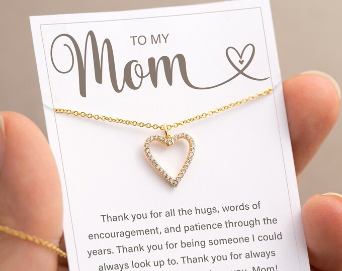 Unique Personalized To My Mom Greeting Card for Christmas, Heart Necklace on a Card, Gift for Mom from Daughter, Ready to Gift under 20