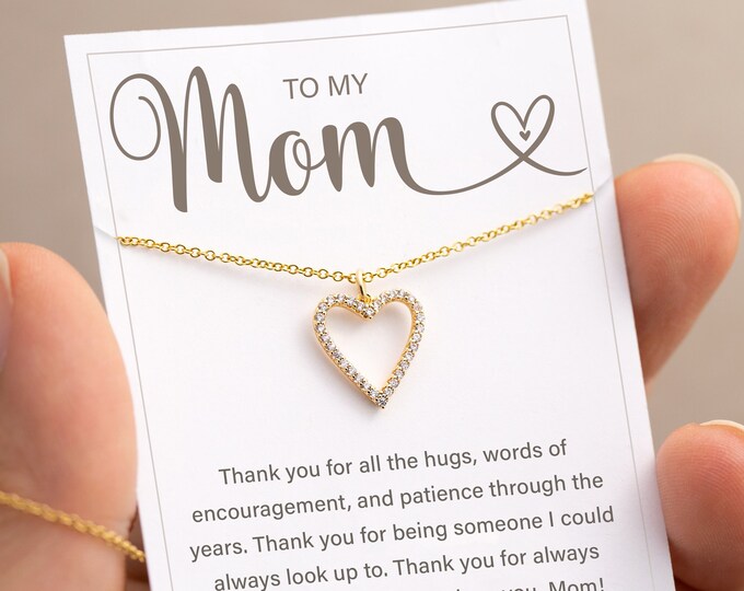 Unique Personalized To My Mom Greeting Card for Christmas, Heart Necklace on a Card, Gift for Mom from Daughter, Ready to Gift under 20