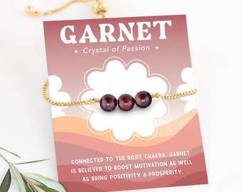 Natural Garnet Bracelet, Beaded Crystal Gift Bracelet, January Birthstone Bracelet, Adjustable Pull Tie Stacking, Birthday Gift for Friends