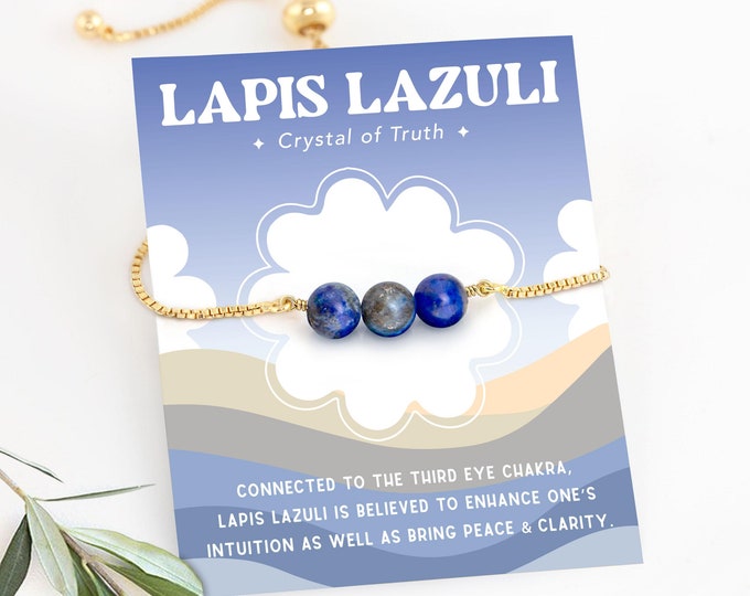 Lapis Lazuli Bracelet, Crystal of Peace Intuition Clarity Truth Gift Jewelry, Handmade Wire Wrapped Beaded Gemstone Stacking Bolo Bracelet