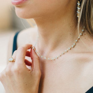 Aquamarine Birthstone Necklace, Birthday Gift for Sister, Gemstone Layering Necklace, Beaded Rosary Stone Choker, Tiny Crystal Necklaces image 1