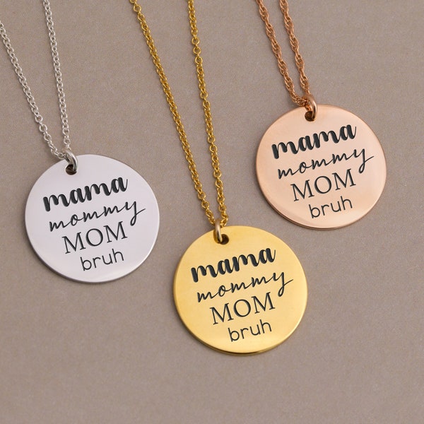 Funny Birthday Gift, Mama Mommy Mom Bruh, Engraved Necklace Gold, Boy Mom, Funny Mom Gift for Mothers Day, Gift for mom from Teenager