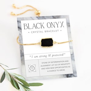 Black Onyx Protection & Strength Crystal Bracelet, Inspirational Empowering Affirmation Jewelry Gift for Sister Minimalist Handmade Bracelet