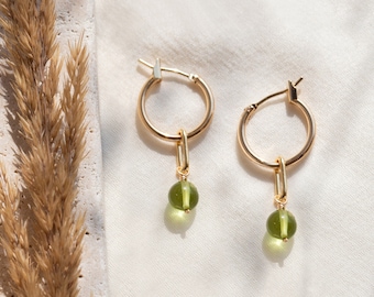 Tiny Peridot Hoops, August Birthstone Huggies, Genuine Gemstone Charm Hoop Earrings, Everyday Dainty Minimalist Jewelry, Leo Birthday Gift