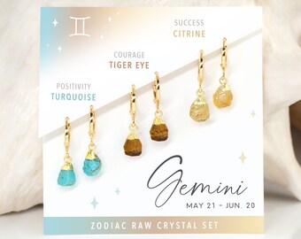 Gemini Raw Birthstone Huggies, Dainty Raw Crystal Earrings Gold, Multi Piercing Huggie Earring Set, Bridesmaid Thank You Appreciation Gift