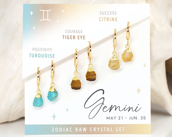 Gemini Raw Birthstone Huggies, Dainty Raw Crystal Earrings Gold, Multi Piercing Huggie Earring Set, Bridesmaid Thank You Appreciation Gift