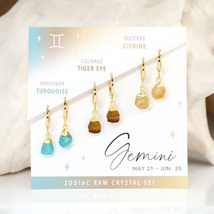 Gemini Raw Birthstone Huggies, Dainty Raw Crystal Earrings Gold, Multi Piercing Huggie Earring Set, Bridesmaid Thank You Appreciation Gift