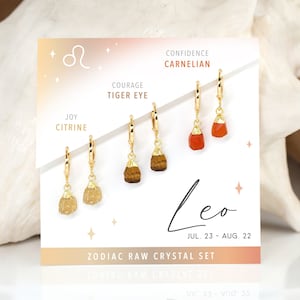 Leo Crystal Huggie Hoop Set, Summer Jewelry Zodiac Birthday Gift, Natural Raw Crystal Gemstone Birthstones, Hoop Charm Earrings Mix & Match