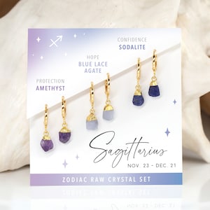 Tiny Crystal Everyday Huggie Hoops Set, Gift for Sagittarius Crystal Earrings, Handmade Jewelry Minimalist Real Gemstones, Celestial Zodiac