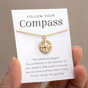 Follow Your Compass Necklace, New Beginnings Graduation Gift, Necklace on Card, College, High School Graduating Senior Gift for Girl Custom