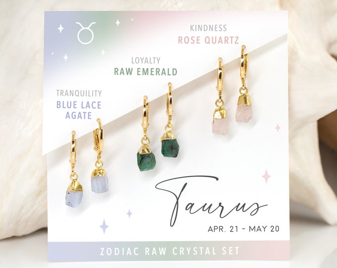 Gift for Taurus Crystal Huggie Set, Emerald Rose Quartz, Mix & Match Mismatched Charm Hoop Earrings, Taurus Birthstone Dangle Summer Jewelry