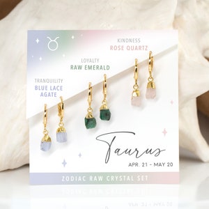 Gift for Taurus Crystal Huggie Set, Emerald Rose Quartz, Mix & Match Mismatched Charm Hoop Earrings, Taurus Birthstone Dangle Summer Jewelry