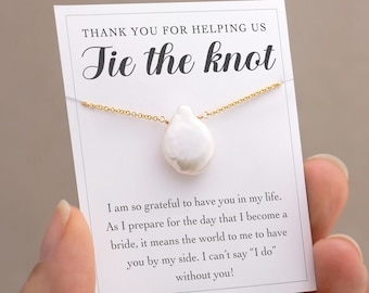 Bridesmaid Gift for Wedding Day, Real Natural Pearl Necklace, Tie the Knot Thank You Gift for Mother of the Bride Groom, Minimalist Wedding