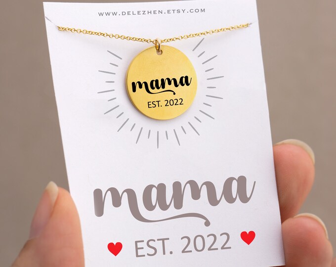 First Birthday Gift, Custom Engraved Mama Tag Necklace, Push Gift, Unique Cool Gift for Mom, Gift from Husband to wife on Mothers Day