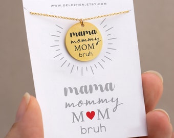 Mama Mommy Mom Bruh Tag Necklace Gold, Boy Mom, Funny Mom Gift for Christmas, Gift for mom from Teenager, Cool Mom Gift, Unique Cute