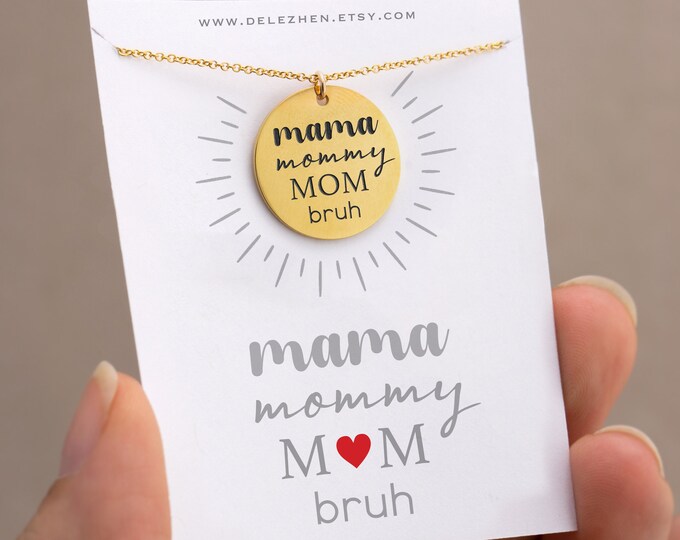 Mama Mommy Mom Bruh Tag Necklace Gold, Boy Mom, Funny Mom Gift for Christmas, Gift for mom from Teenager, Cool Mom Gift, Unique Cute