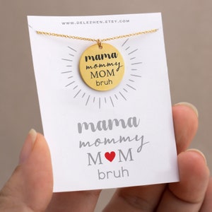 ママ マミー ママ Bruh タグネックレス ゴールド、男の子ママ、クリスマスに面白いママへのギフト、ティーンエイジャーからのママへのギフト、クールなママへのギフト、ユニークでかわいい