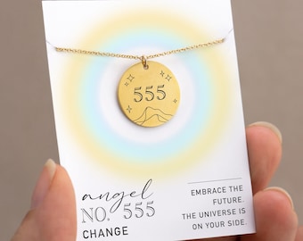 555 Gold Number Necklace, Angel Number for Change New Beginnings, High School College Graduation Gift, Lucky Repeating Number Charm Necklace