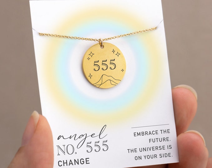 555 Gold Number Necklace, Angel Number for Change New Beginnings, High School College Graduation Gift, Lucky Repeating Number Charm Necklace
