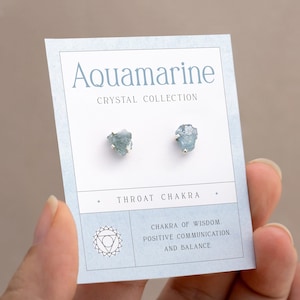 Raw Rough Natural Aquamarine Crystal Stud Post Sterling Silver Earrings Ready to Gift for March Birthday Gift, Tiny Claw Cartilage Studs
