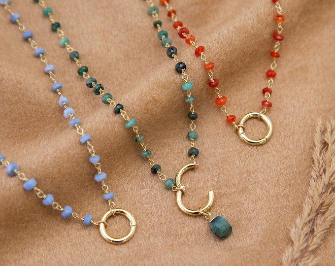 Beaded Carabiner Charm Necklace, Personalized Beaded Crystal Choker, Build Your Own Charm Necklace Custom Front Clasp Toggle Chunky Layering