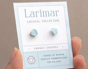 Real Gemstone Studs, Dainty Larimar Sterling Silver Earrings, Something Blue Crew Bridesmaid Gift, Birthday Gift for Daughter Raw Crystals