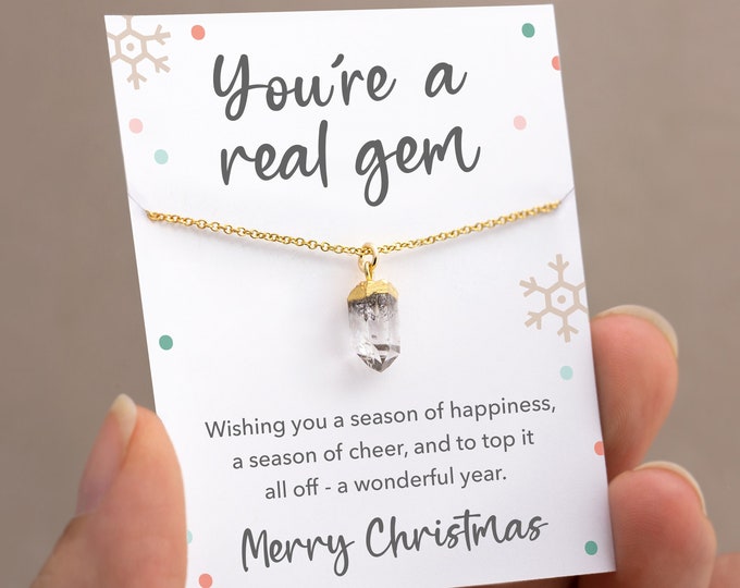 You're a Gem Gift Necklace on Card, Birthday Gift for Friend Coworker Employee Nanny Teacher, Dainty Birthstone Necklace, Raw Diamond Charm