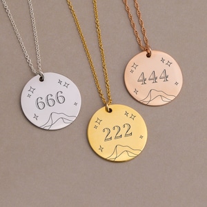 Unique Angel Number Necklace, Good Luck Charm Engraved Pendant, Trendy Layering Necklaces, 111 222 333 444, Birth Date Year Custom Gift